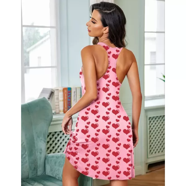 Avidlove Tank Nightgown for Women Print Sleepshirt Chemise Racerback Sleeveless Sleepwear Night DressPink Love Print