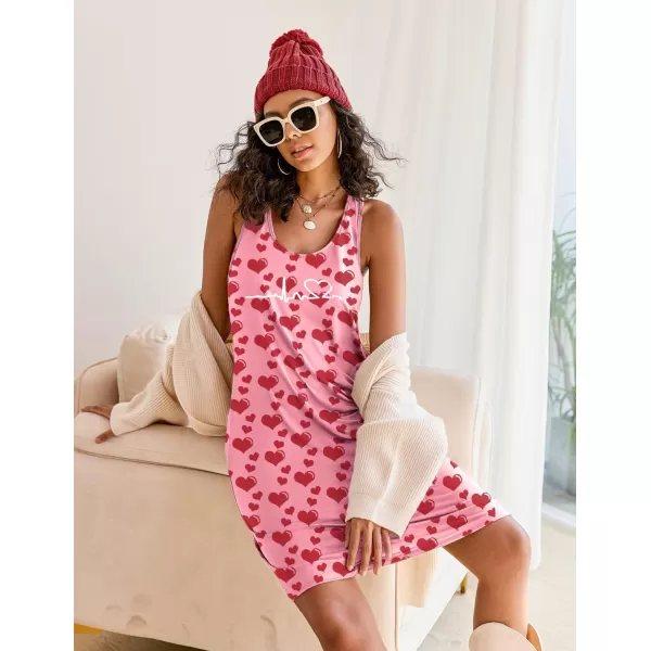 Avidlove Tank Nightgown for Women Print Sleepshirt Chemise Racerback Sleeveless Sleepwear Night DressPink Love Print