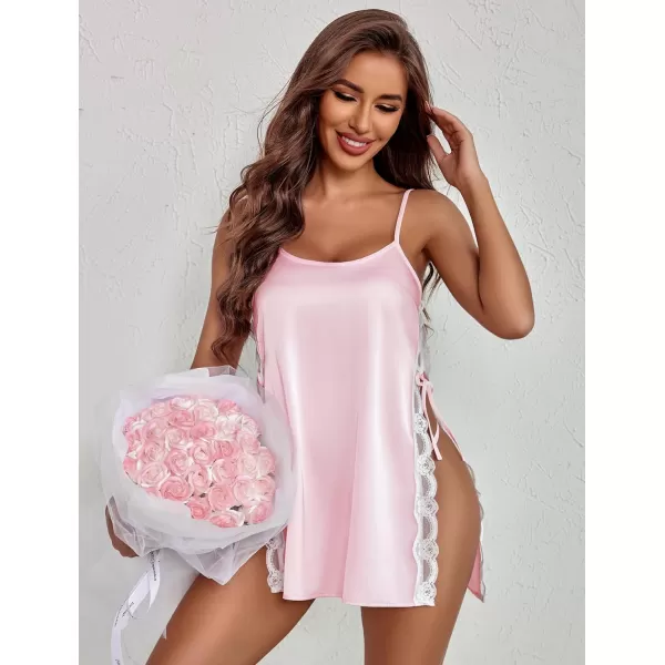 Avidlove Women Babydoll For Women Satin Nightwear Lace Chemise Sexy NightgownPink