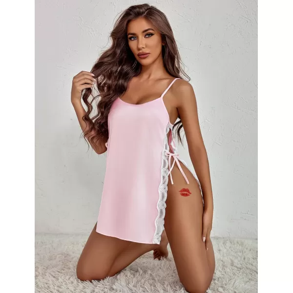 Avidlove Women Babydoll For Women Satin Nightwear Lace Chemise Sexy NightgownPink