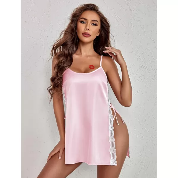 Avidlove Women Babydoll For Women Satin Nightwear Lace Chemise Sexy NightgownPink