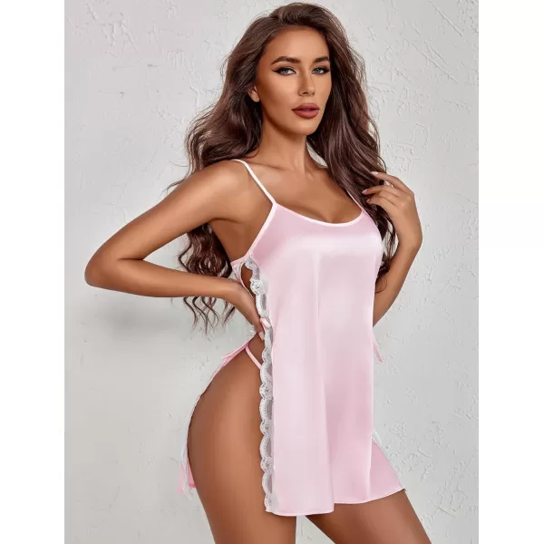 Avidlove Women Babydoll For Women Satin Nightwear Lace Chemise Sexy NightgownPink