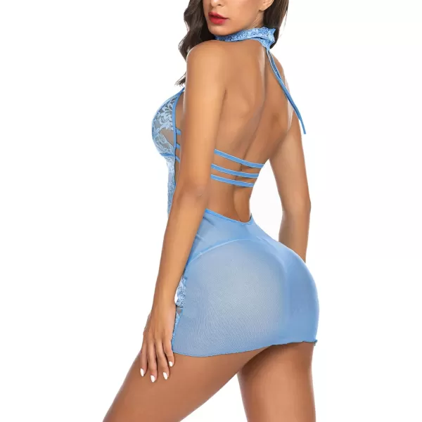 Avidlove Women Babydoll Lingerie Lace Chemise Halter Nightwear Teddy DressLight Blue