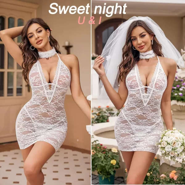 Avidlove Women Babydoll Lingerie Lace Chemise Halter Nightwear Teddy DressWhite