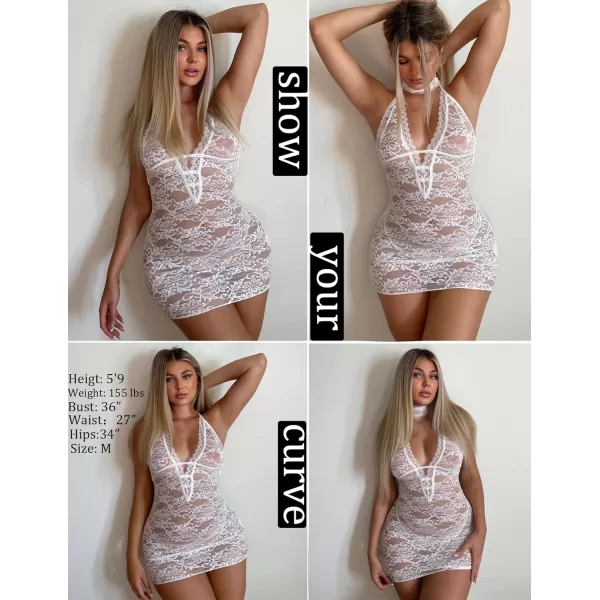 Avidlove Women Babydoll Lingerie Lace Chemise Halter Nightwear Teddy DressWhite