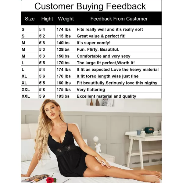 Avidlove Women Babydoll Nightgown Chemises Lace Modal Sleepwear VNeck Full Slip Sleep DressBlack