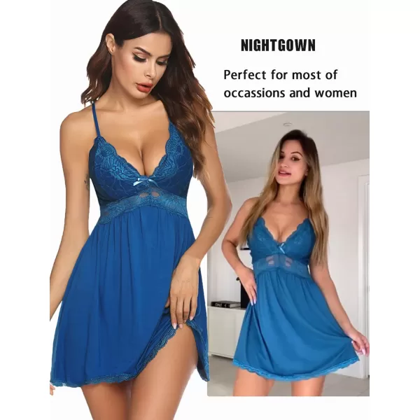 Avidlove Women Babydoll Nightgown Chemises Lace Modal Sleepwear VNeck Full Slip Sleep DressBlue Green