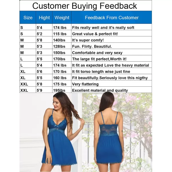 Avidlove Women Babydoll Nightgown Chemises Lace Modal Sleepwear VNeck Full Slip Sleep DressBlue Green