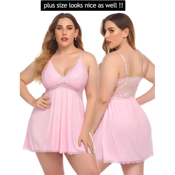 Avidlove Women Babydoll Nightgown Chemises Lace Modal Sleepwear VNeck Full Slip Sleep DressPink