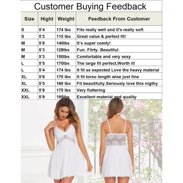 Avidlove Women Babydoll Nightgown Chemises Lace Modal Sleepwear VNeck Full Slip Sleep DressWhite