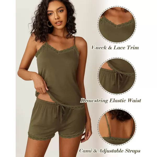 Avidlove Women Cami Pajama Set Modal Sleepwear Lace Trim Short PJ Set with ShortsArmy Green