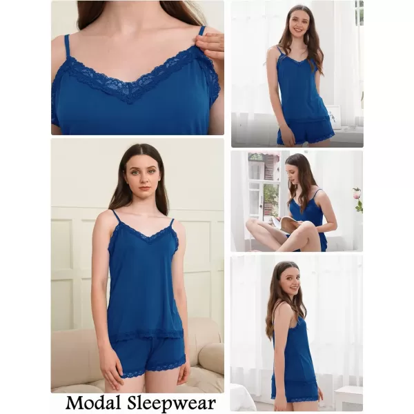 Avidlove Women Cami Pajama Set Modal Sleepwear Lace Trim Short PJ Set with ShortsBlue Green