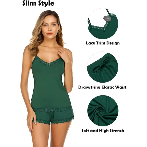 Avidlove Women Cami Pajama Set Modal Sleepwear Lace Trim Short PJ Set with ShortsGreen