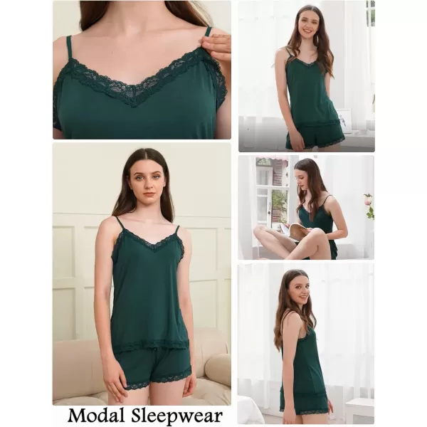 Avidlove Women Cami Pajama Set Modal Sleepwear Lace Trim Short PJ Set with ShortsGreen