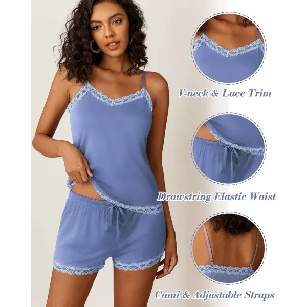 Avidlove Women Cami Pajama Set Modal Sleepwear Lace Trim Short PJ Set with ShortsLight Blue