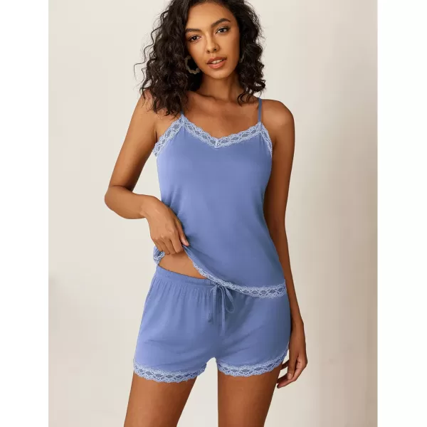 Avidlove Women Cami Pajama Set Modal Sleepwear Lace Trim Short PJ Set with ShortsLight Blue