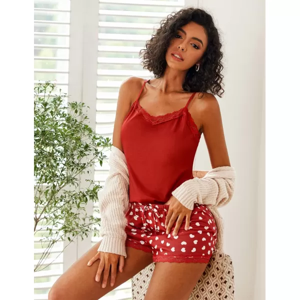 Avidlove Women Cami Pajama Set Modal Sleepwear Lace Trim Short PJ Set with ShortsLittle Red Heart