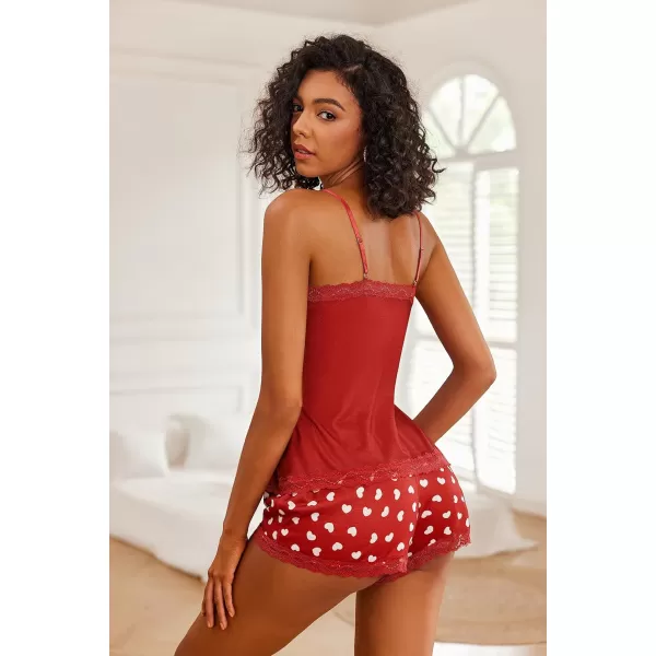 Avidlove Women Cami Pajama Set Modal Sleepwear Lace Trim Short PJ Set with ShortsLittle Red Heart