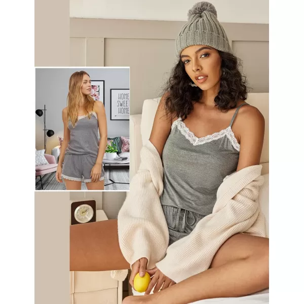 Avidlove Women Cami Pajama Set Modal Sleepwear Lace Trim Short PJ Set with ShortsMedium Grey