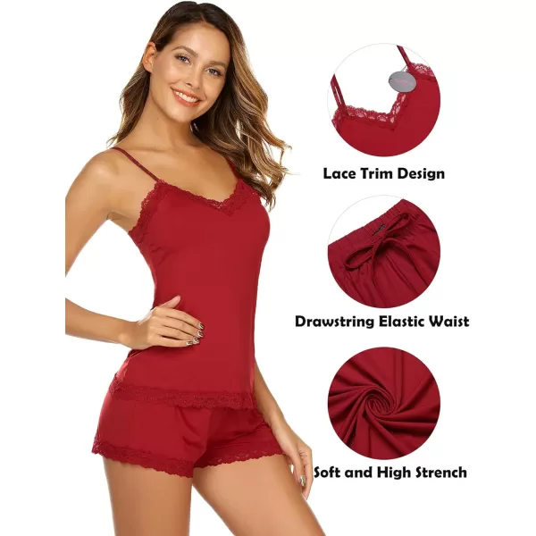 Avidlove Women Cami Pajama Set Modal Sleepwear Lace Trim Short PJ Set with ShortsRed