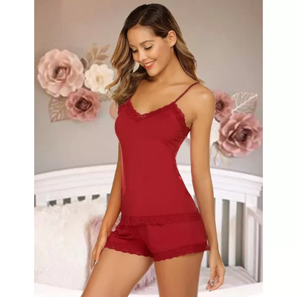 Avidlove Women Cami Pajama Set Modal Sleepwear Lace Trim Short PJ Set with ShortsRed