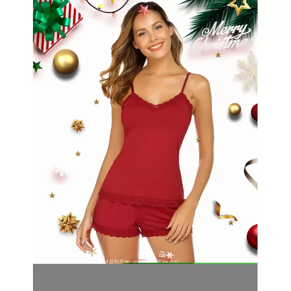 Avidlove Women Cami Pajama Set Modal Sleepwear Lace Trim Short PJ Set with ShortsRed