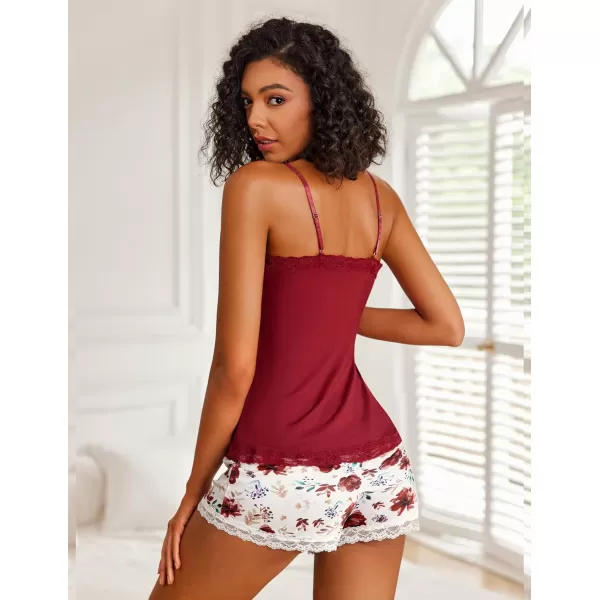 Avidlove Women Cami Pajama Set Modal Sleepwear Lace Trim Short PJ Set with ShortsRed Flower