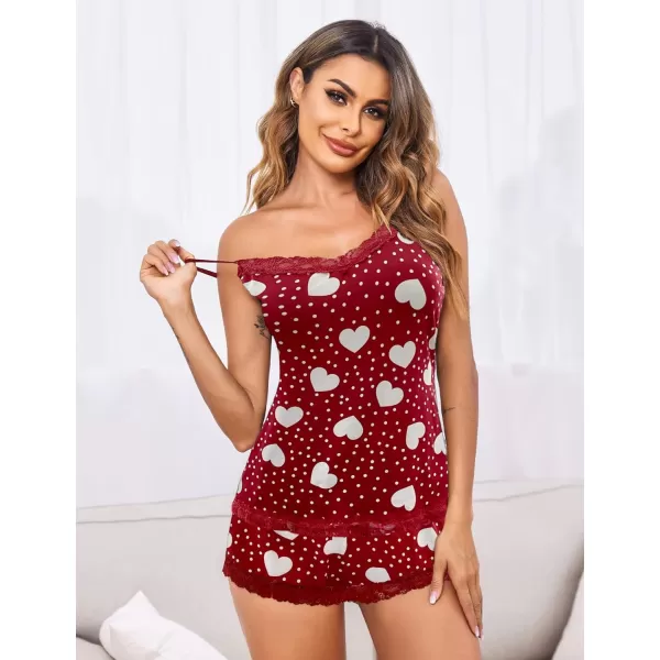 Avidlove Women Cami Pajama Set Modal Sleepwear Lace Trim Short PJ Set with ShortsRed Heart