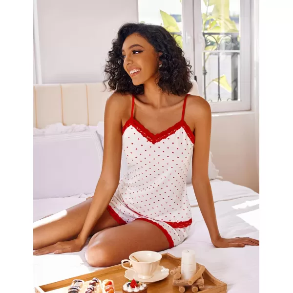 Avidlove Women Cami Pajama Set Modal Sleepwear Lace Trim Short PJ Set with ShortsWhite Love Heart