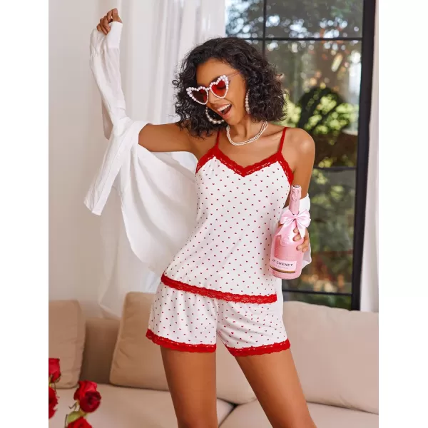 Avidlove Women Cami Pajama Set Modal Sleepwear Lace Trim Short PJ Set with ShortsWhite Love Heart