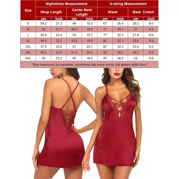 Avidlove Women Chemise Lingerie Satin Lace Nightgown Lace Babydoll Sleepwear Dress1 Dark Red