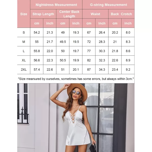 Avidlove Women Chemise Lingerie Satin Lace Nightgown Lace Babydoll Sleepwear Dress1 White