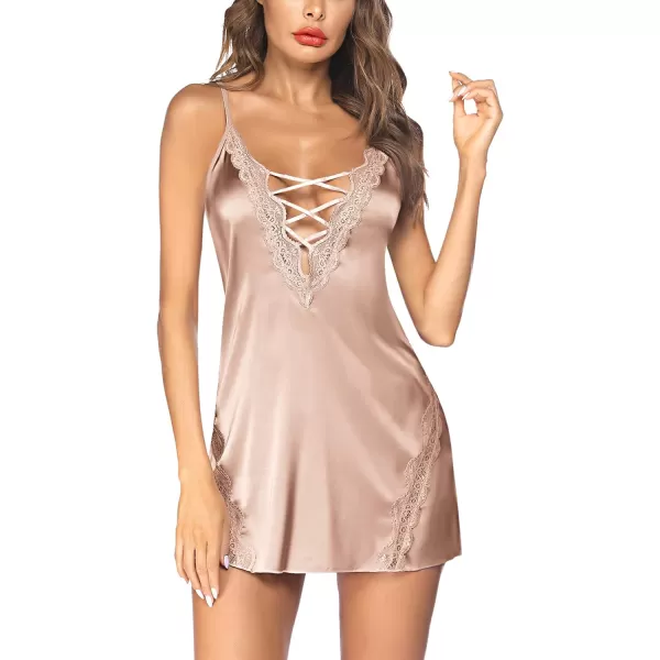 Avidlove Women Chemise Lingerie Satin Lace Nightgown Lace Babydoll Sleepwear DressChampagne