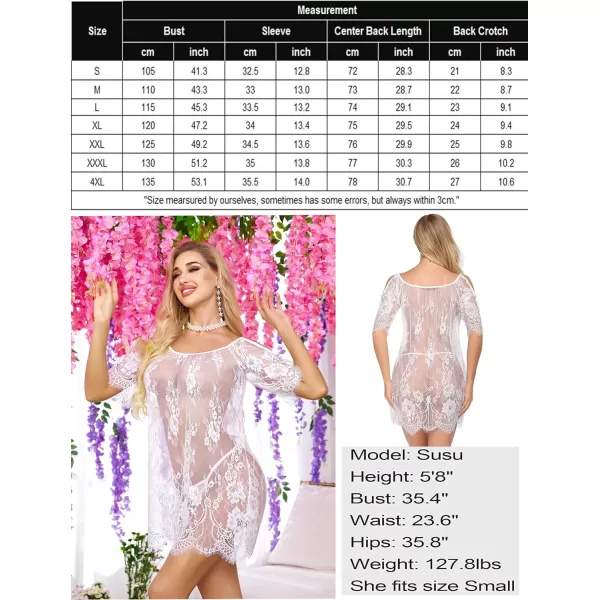 Avidlove Women Chemises Lace Smock Lingerie Mini Babydoll S4XLAwhite