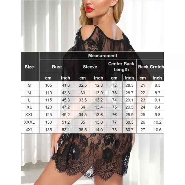 Avidlove Women Chemises Lace Smock Lingerie Mini Babydoll S4XLBlack