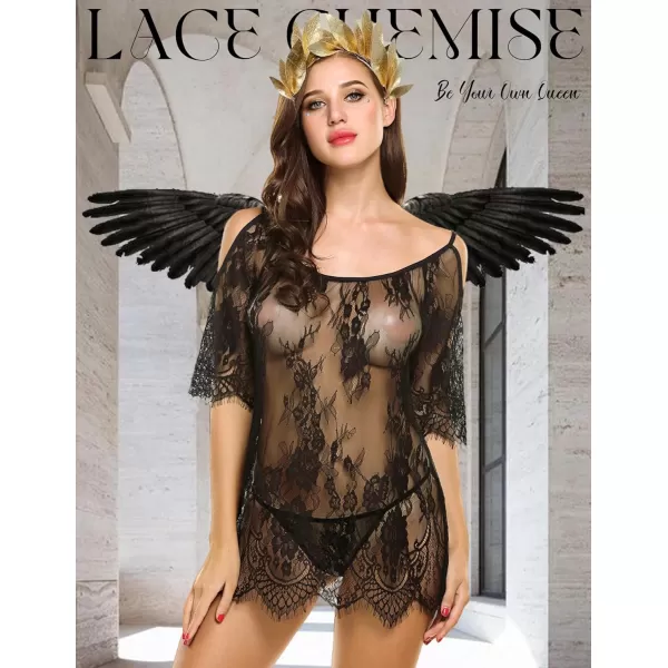 Avidlove Women Chemises Lace Smock Lingerie Mini Babydoll S4XLBlack