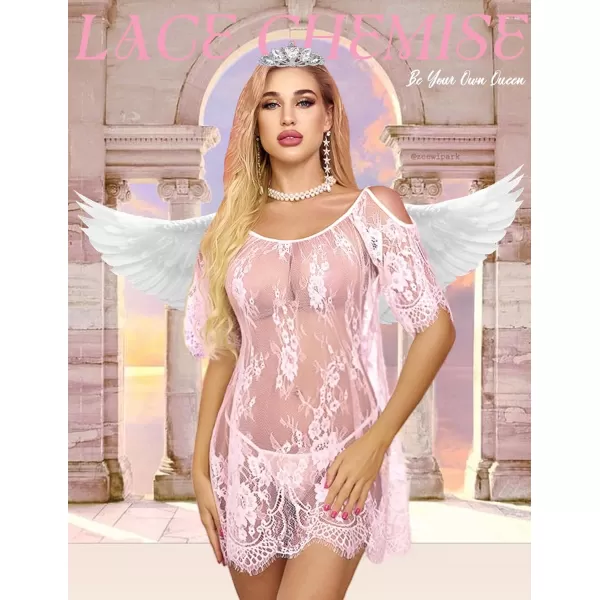 Avidlove Women Chemises Lace Smock Lingerie Mini Babydoll S4XLBpink