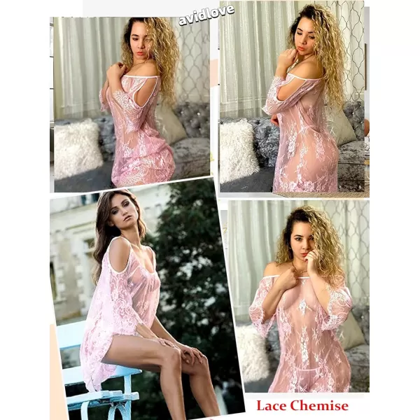 Avidlove Women Chemises Lace Smock Lingerie Mini Babydoll S4XLBpink