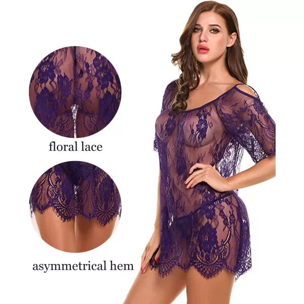 Avidlove Women Chemises Lace Smock Lingerie Mini Babydoll S4XLPurple