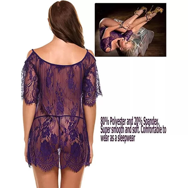 Avidlove Women Chemises Lace Smock Lingerie Mini Babydoll S4XLPurple