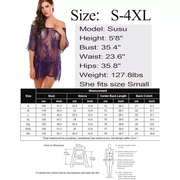 Avidlove Women Chemises Lace Smock Lingerie Mini Babydoll S4XLPurple