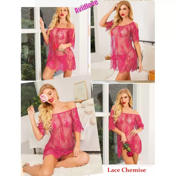 Avidlove Women Chemises Lace Smock Lingerie Mini Babydoll S4XLRose Red