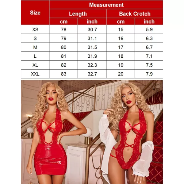 Avidlove Women Deep V Halter Lingerie Teddy One Piece Bodysuit Lace Babydoll1 Ared