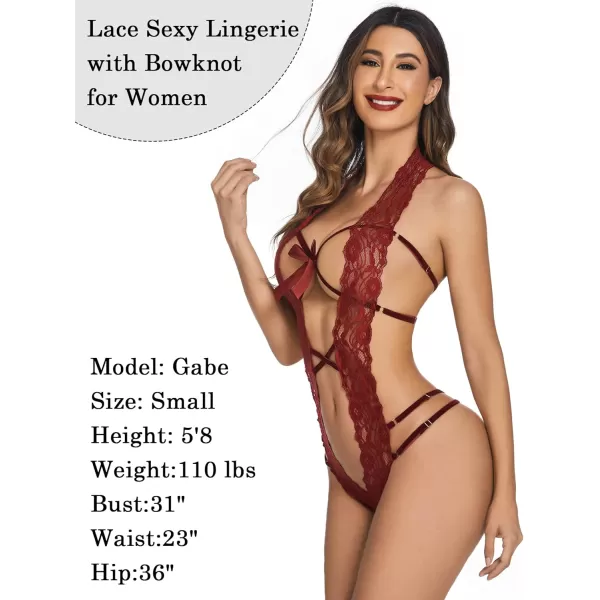 Avidlove Women Deep V Halter Lingerie Teddy One Piece Bodysuit Lace Babydoll1dark Red