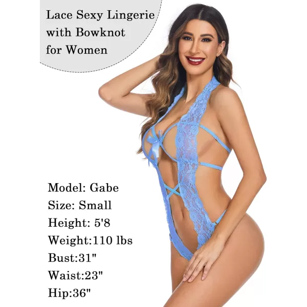 Avidlove Women Deep V Halter Lingerie Teddy One Piece Bodysuit Lace BabydollAiry Blue