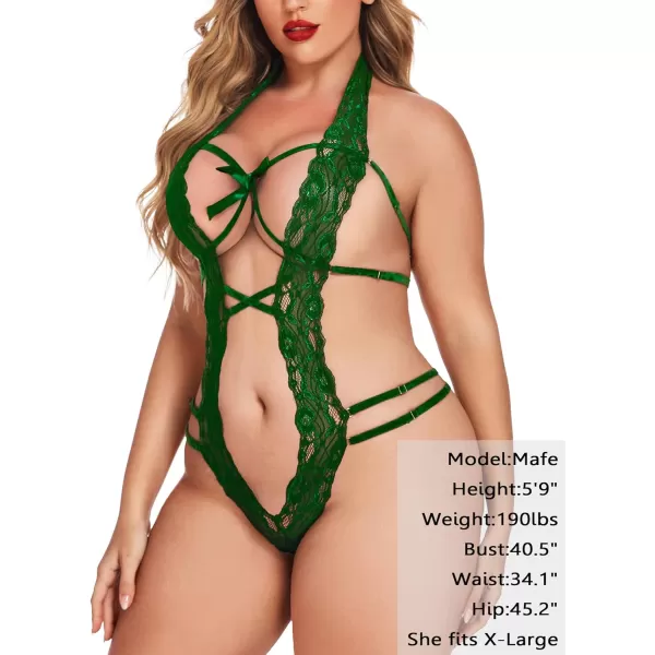 Avidlove Women Deep V Halter Lingerie Teddy One Piece Bodysuit Lace BabydollArmy Green