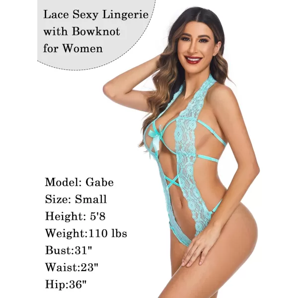 Avidlove Women Deep V Halter Lingerie Teddy One Piece Bodysuit Lace BabydollBaby Blue