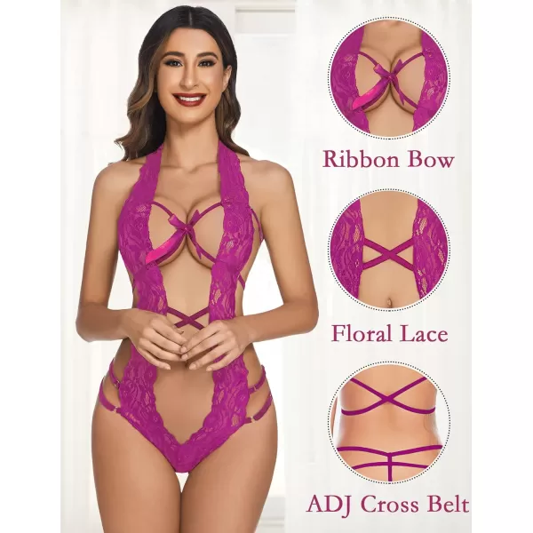 Avidlove Women Deep V Halter Lingerie Teddy One Piece Bodysuit Lace BabydollJam Purple