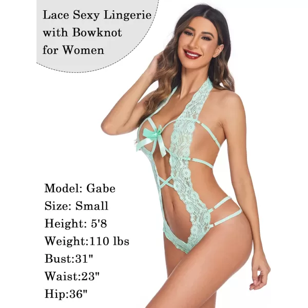 Avidlove Women Deep V Halter Lingerie Teddy One Piece Bodysuit Lace BabydollLight Green