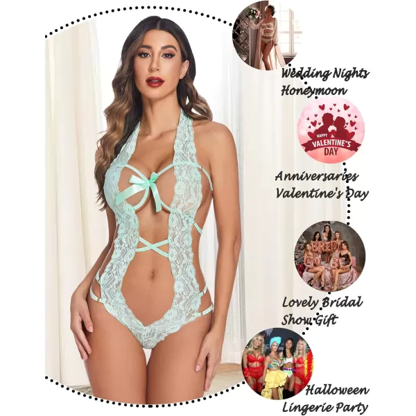 Avidlove Women Deep V Halter Lingerie Teddy One Piece Bodysuit Lace BabydollLight Green